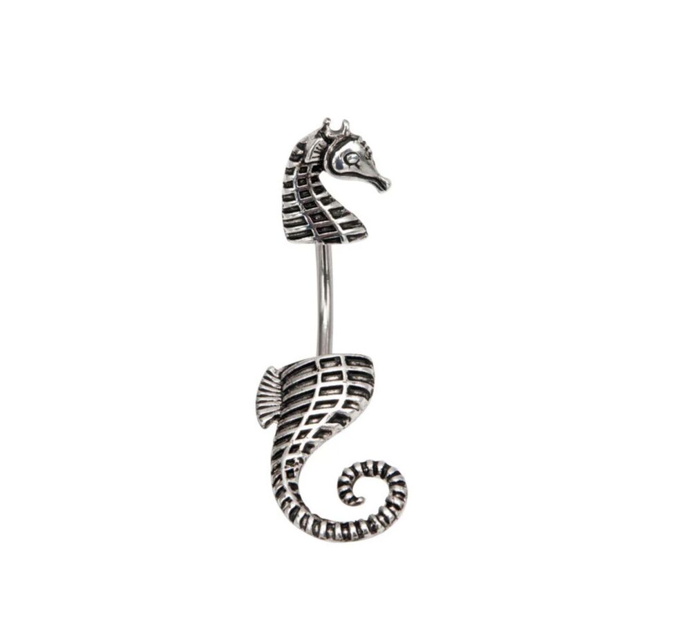 Mystical Seahorse Dangle Navel Ring 14G Belly Button Piercing – Bronze Finish